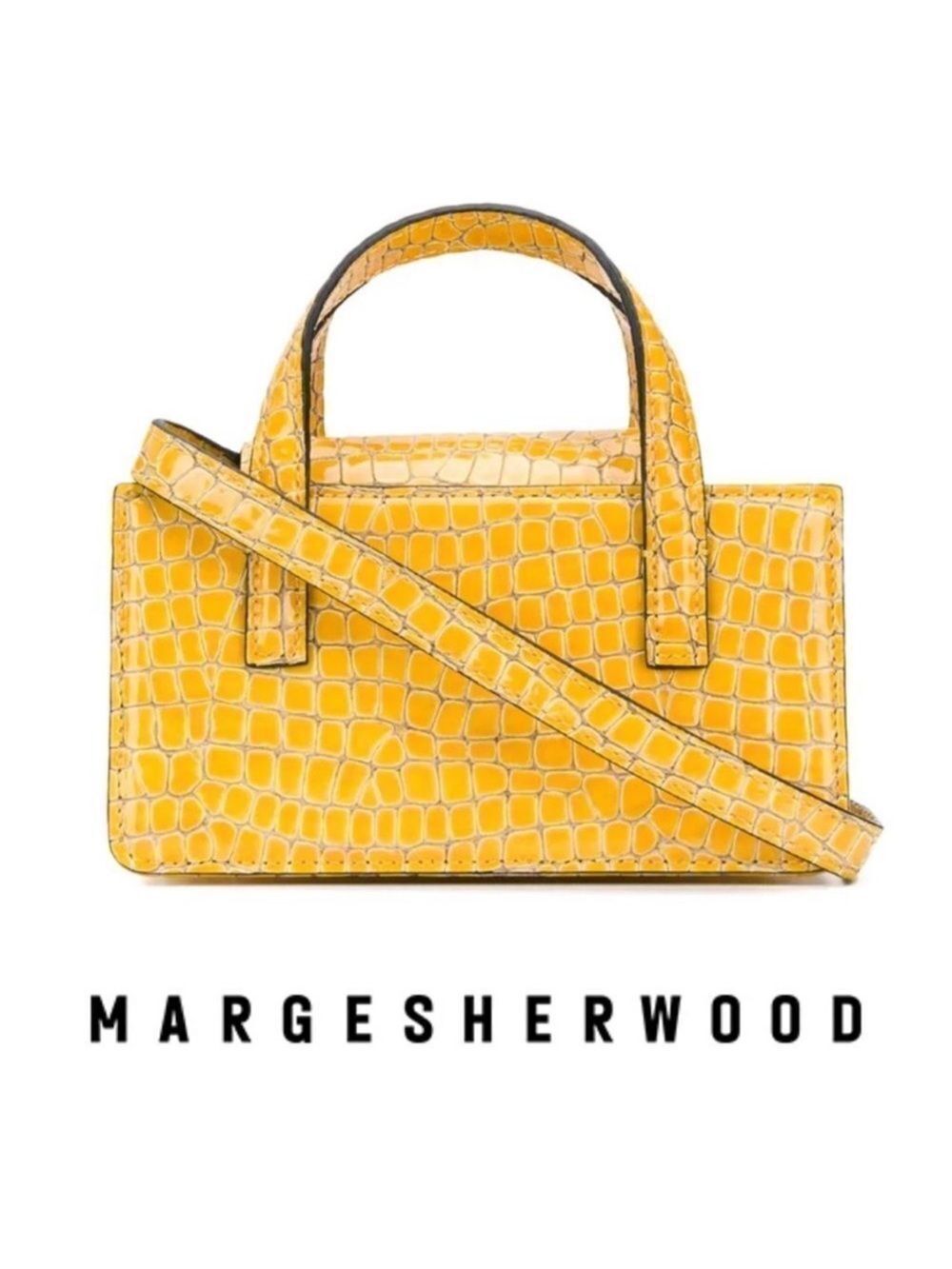 Marge Sherwood Gold Pebbled Croc Print Accordion Mini Handled Purse